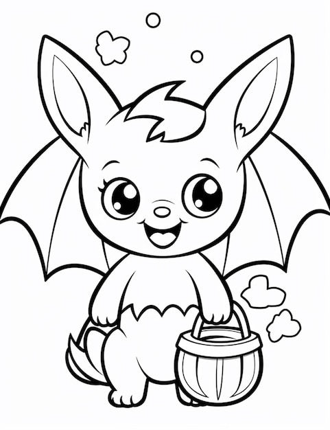 Photo une page à colorier d'une chauve-souris avec un seau de bonbons génératif ai