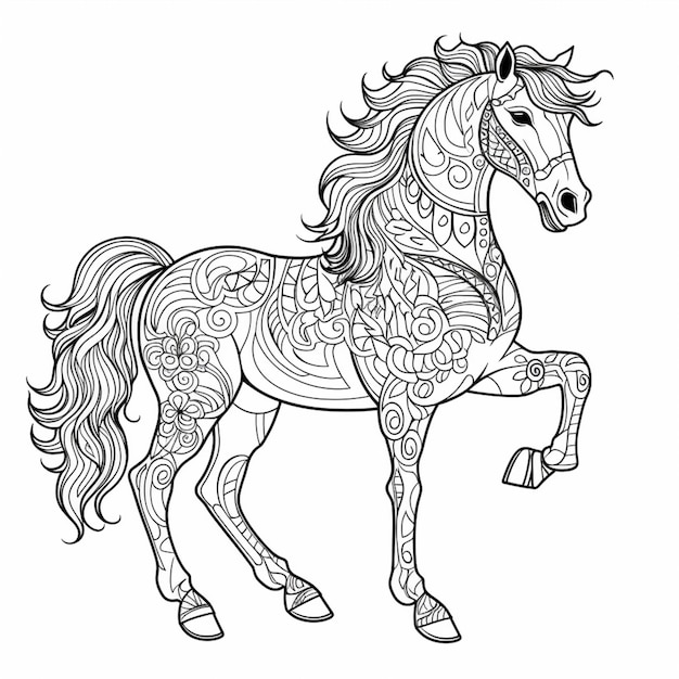 une page à colorier d'un cheval avec un beau motif dessus ai générative