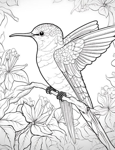 Page à colorier de Colibri dans la jungle