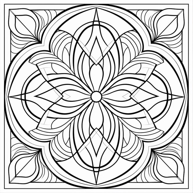 une page à colorier avec un design de fleur et de feuilles IA générative