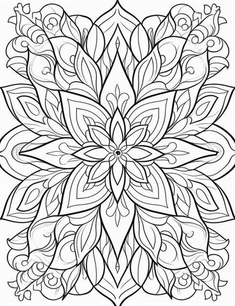 une page à colorier avec un dessin de fleur en noir et blanc