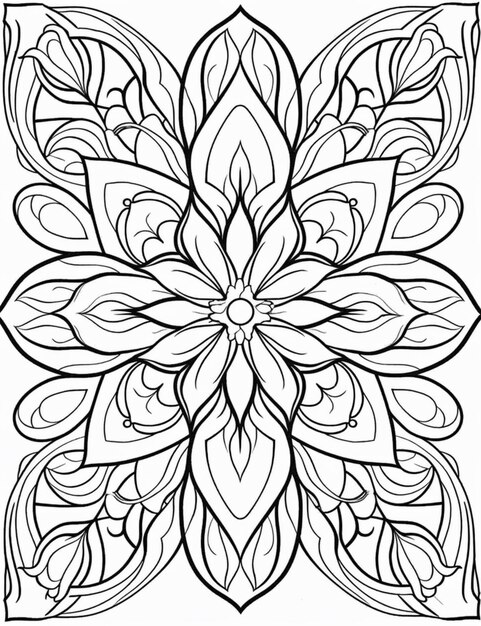 une page à colorier avec un dessin de fleur en noir et blanc