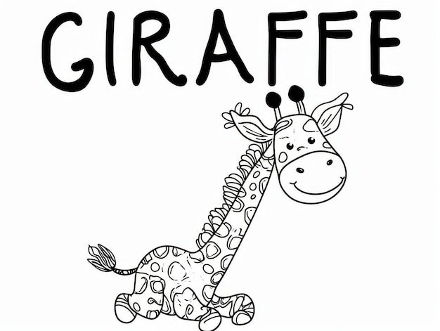 une page à colorier de girafe pour enfants avec le texte GIRAFFE