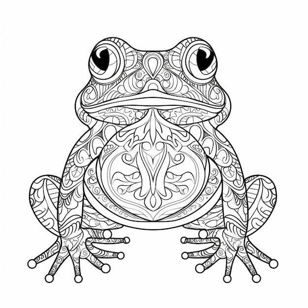 une page à colorier avec une grenouille avec des motifs complexes sur elle