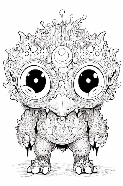 une page à colorier d'un mignon petit monstre avec de grands yeux ai générative