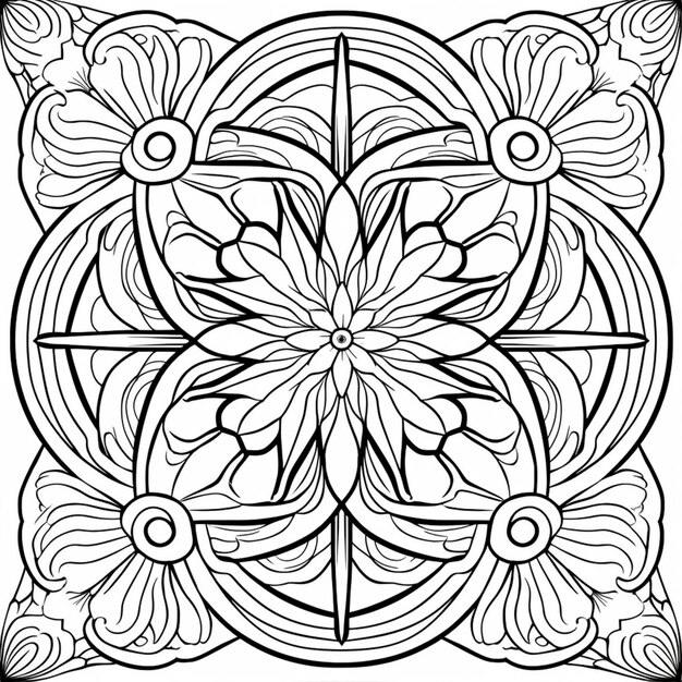 une page à colorier avec un motif de fleur au milieu IA générative