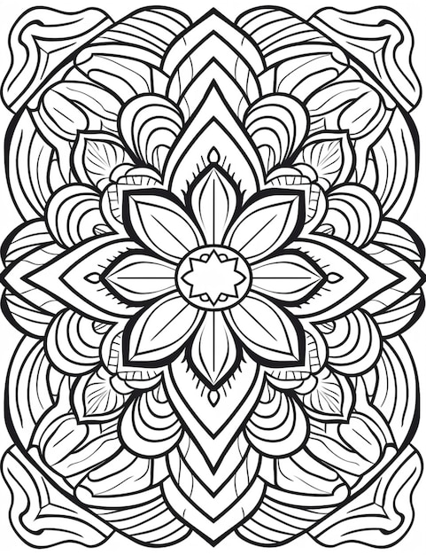 une page à colorier avec un motif de fleur en noir et blanc IA générative