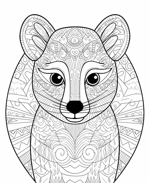 une page à colorier avec un ours avec un motif dessus ai générative