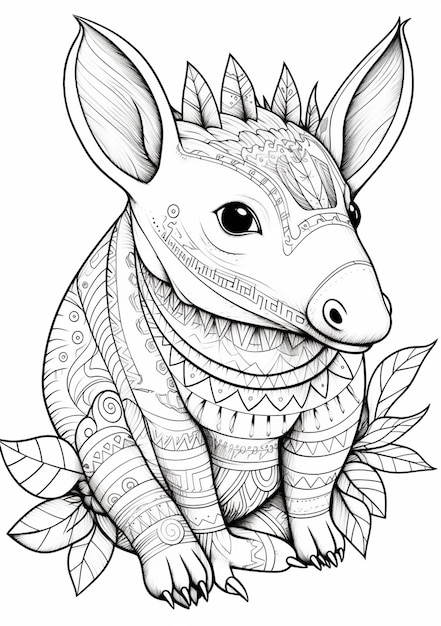 Photo une page à colorier d'un petit animal avec un design à motifs ai générative