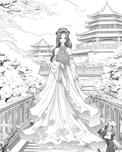 Page à colorier pour filles Princesse chinoise