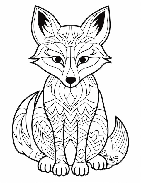 une page à colorier d'un renard avec un motif dessus ai générative