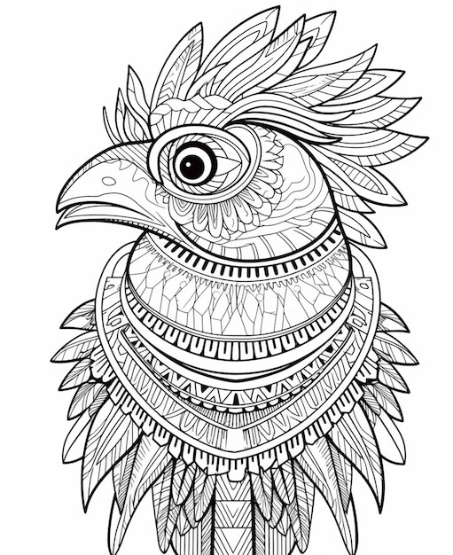 une page à colorier avec une tête d'aigle et des motifs ornés ai générative