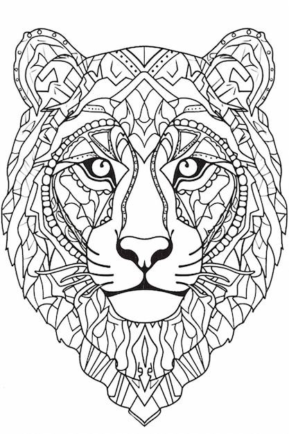 Photo une page à colorier avec une tête de tigre et un motif dessus