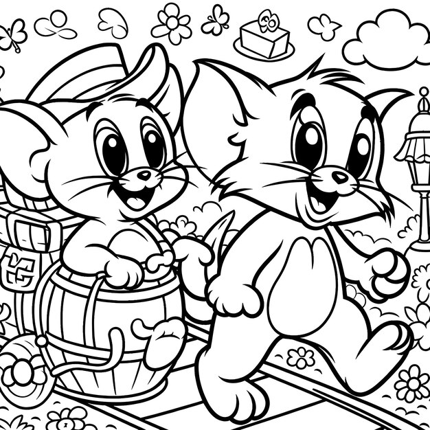 Page à colorier vectorielle de Tom Jerry pour enfants