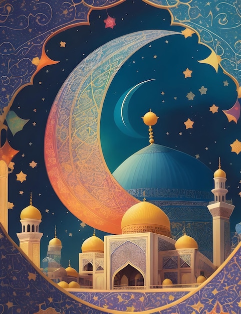 Page Couverture Mosquée Étoiles Tourbillonnantes Croissant Lunes Couleurs Vibrantes