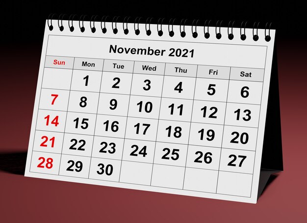 Une page du calendrier mensuel des affaires annuel Date mois novembre 2021