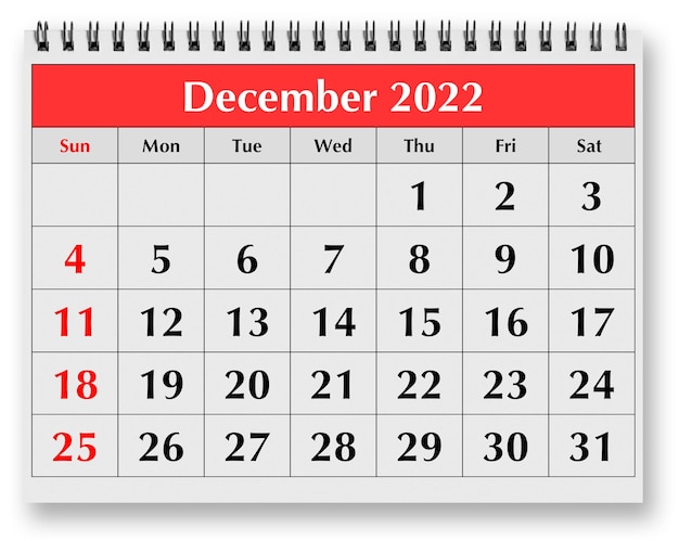 Page du calendrier mensuel annuel décembre 2022