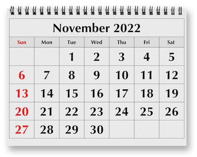 Page du calendrier mensuel annuel novembre 2022