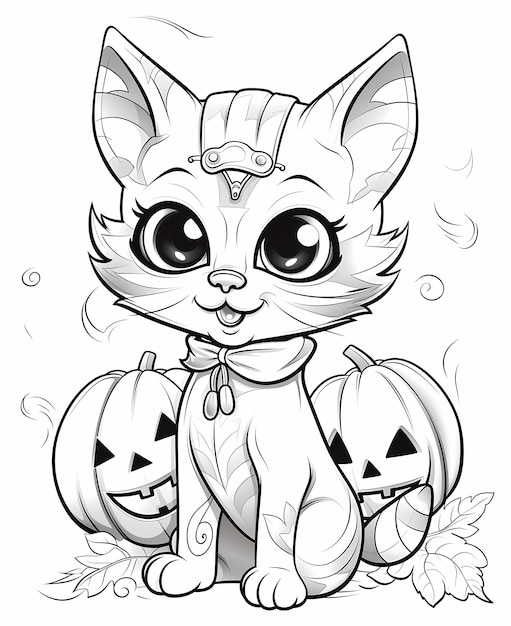 Page de livre de coloriage amusante et croustillante de Spooky Kitty pour Halloween