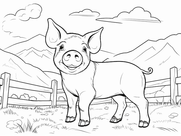 Page de livre de coloriage de cochon illustration d'animaux de zoo de contour noir et blanc pour les enfants