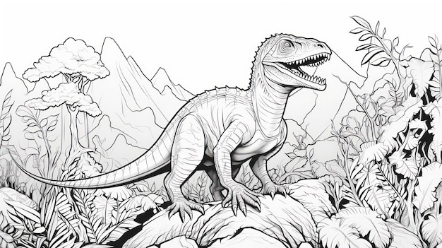 Photo page de livre de coloriage de dinosaure en style dessiné à la main pour enfants et adolescents