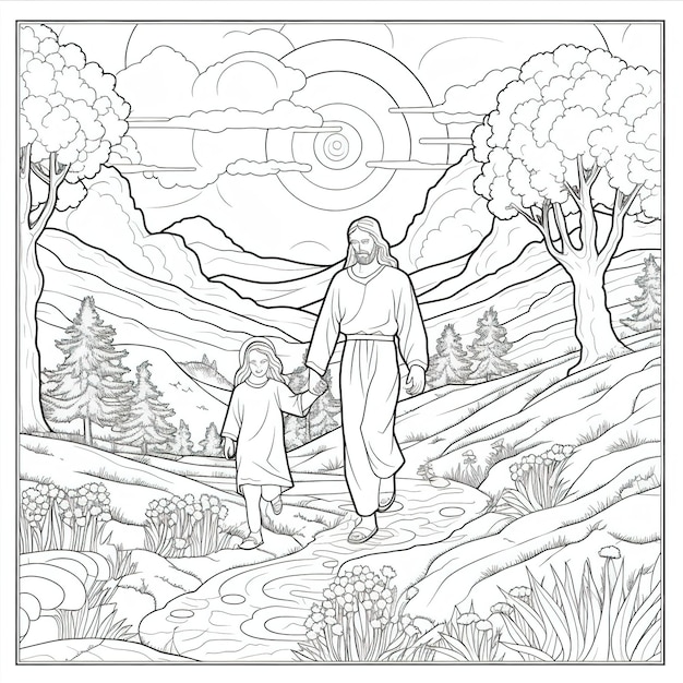 Page de livre de coloriage Jésus