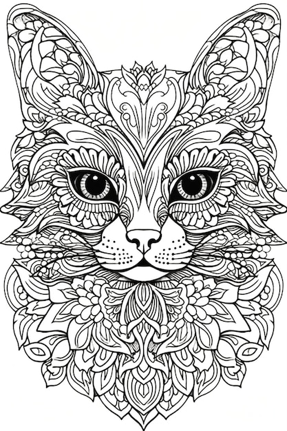 Photo page de livre de coloriage mandala chat