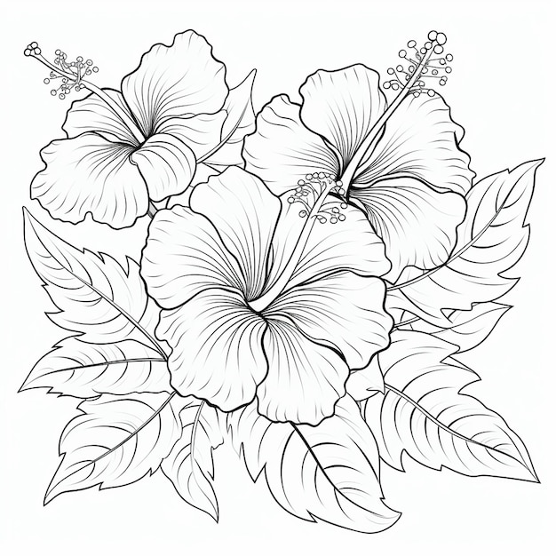 Photo page de livre de coloriage mettant en vedette un simple hibiscus lourd