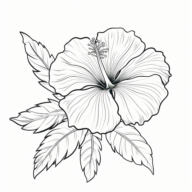 Photo page de livre de coloriage mettant en vedette un simple hibiscus lourd