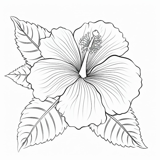 Photo page de livre de coloriage mettant en vedette un simple hibiscus lourd