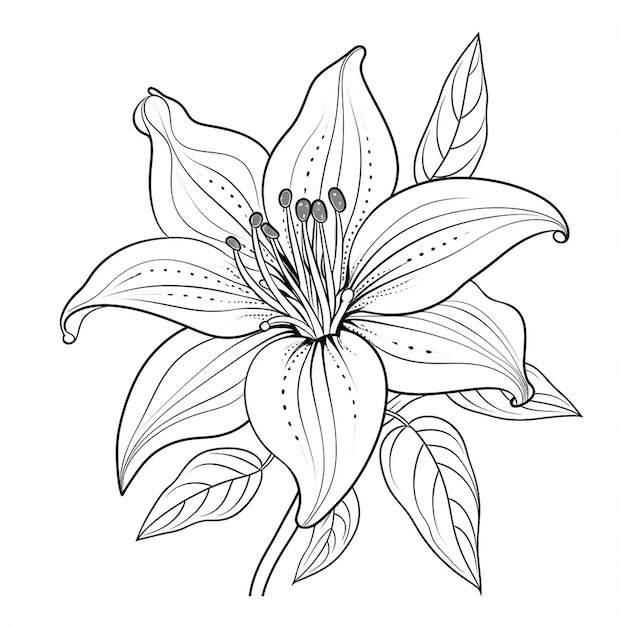 Photo page de livre de coloriage mettant en vedette un simple singulier lilly flowe