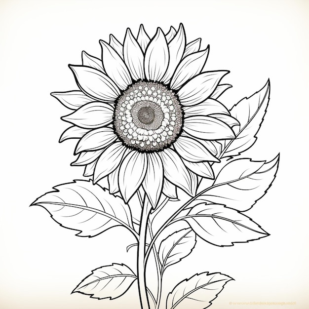 Photo page de livre de coloriage mettant en vedette un tournesol simple et lourd