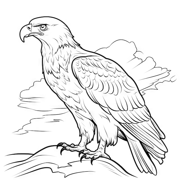 Page de livre à colorier à l'aigle en noir et blanc