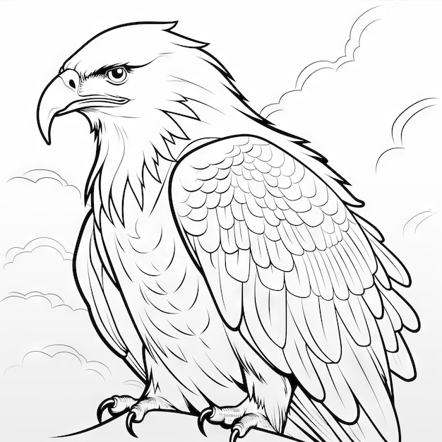 Photo page de livre à colorier à l'aigle en noir et blanc