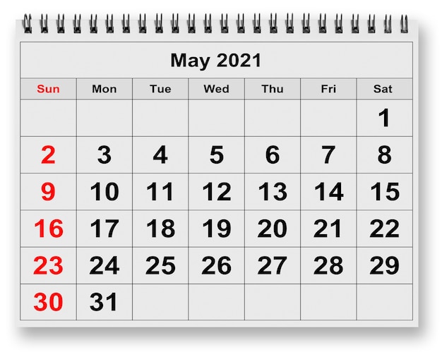 Page de mai du calendrier mensuel annuel