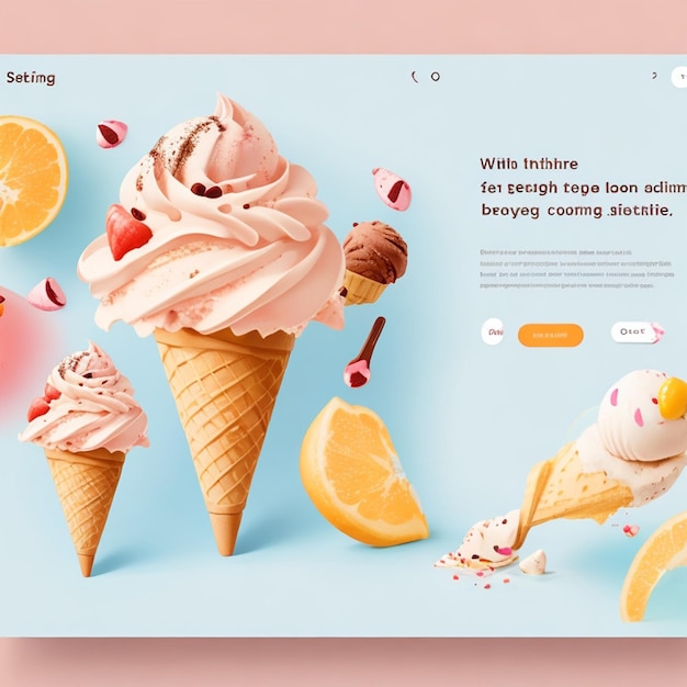 Photo une page avec une photo d'un cône de crème glacée.
