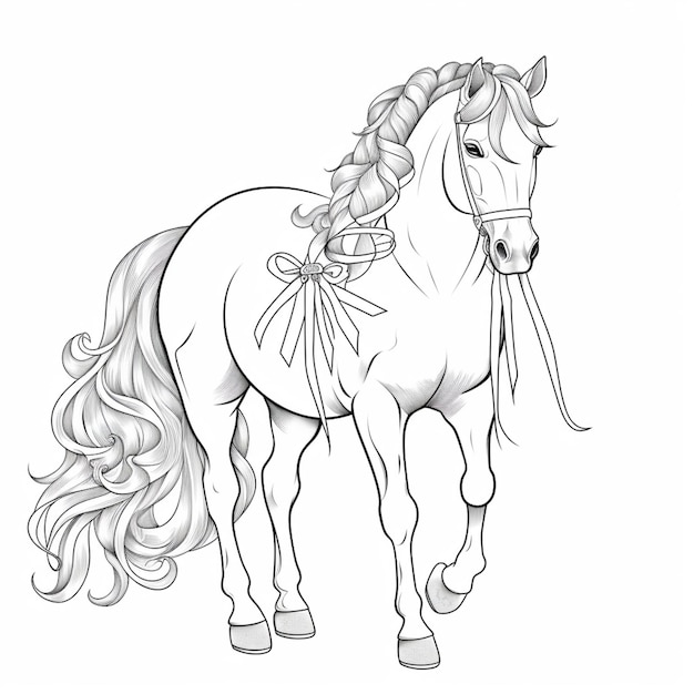 pages à colorier de chevaux avec tresses et crinières