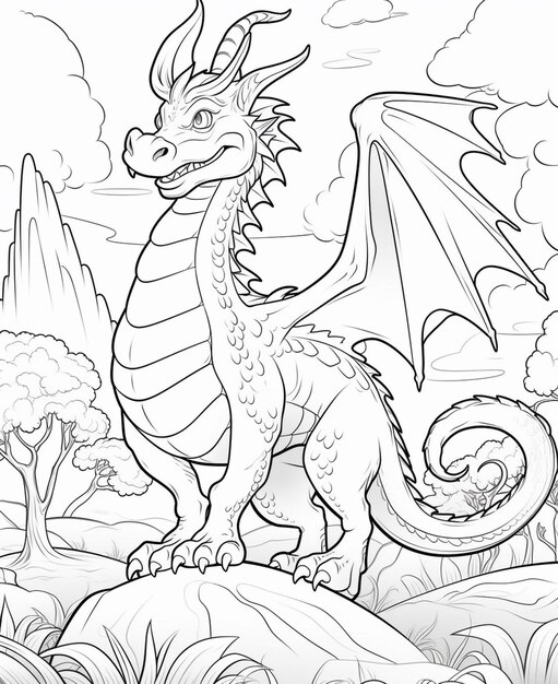 pages à colorier d'un dragon avec un bébé dragon génératif ai