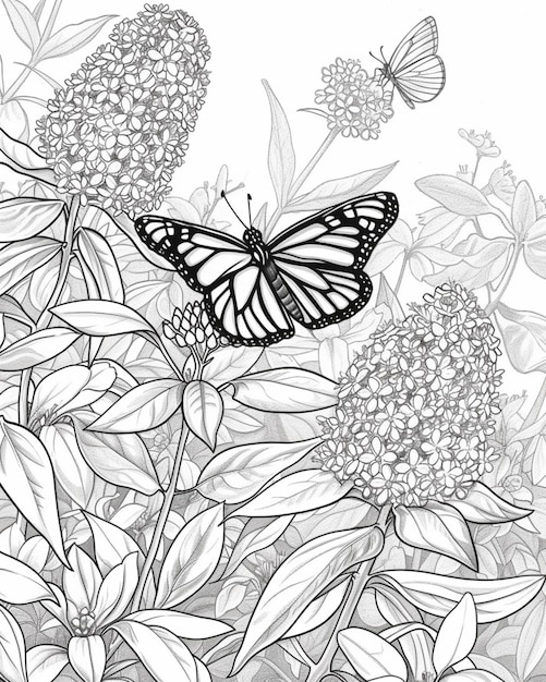 pages à colorier de papillons et de fleurs avec un papillon sur le dessus