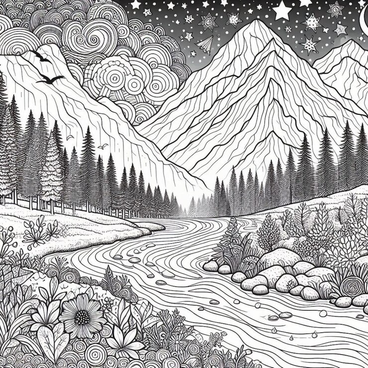 Pages à colorier Peintures naturelles Peintures de paysage