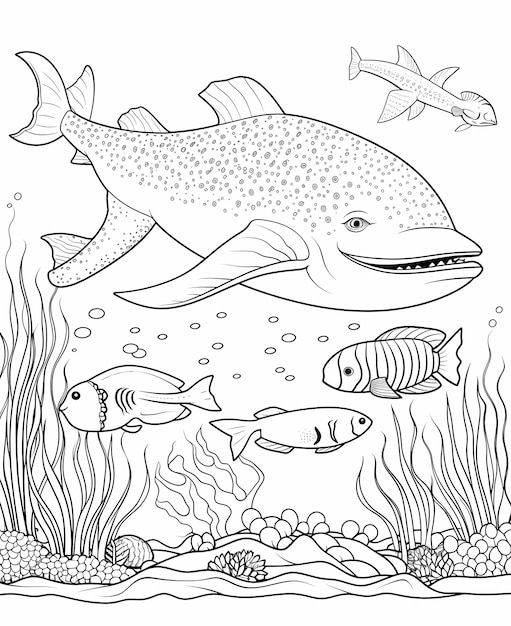 pages à colorier pour les enfants baleine sauvage de l'océan requin tortue de mer pieuvre