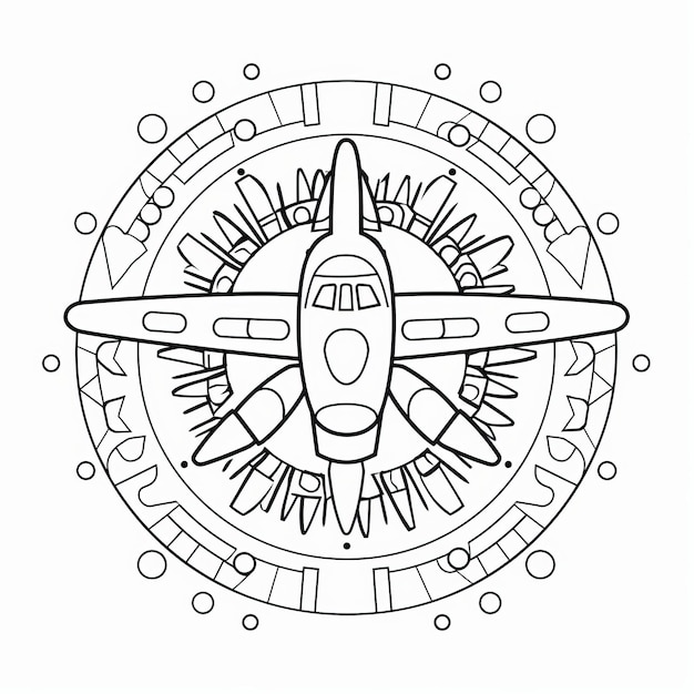 Pages à colorier pour enfants avec un volant captivant et un mandala d'avion