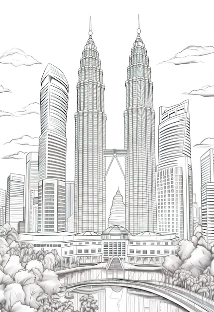 Des pages à colorier des tours Petronas à Kuala Lumpur