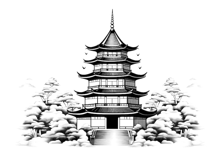 Photo pagode de dessin de bâtiment d'architecture de png