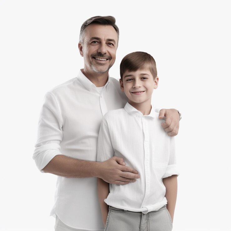 Photo pai e filho felizes abraados