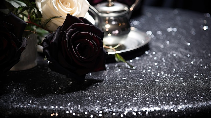Photo des paillettes d'argent sur une table noire
