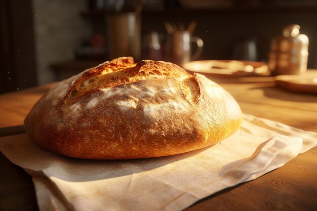 Pain artisanal fraîchement cuit avec une croûte dorée