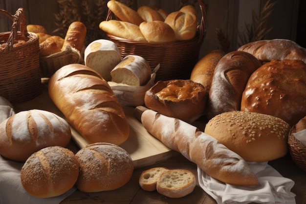 Pain assortiment de glucides de boulangerie Generate Ai