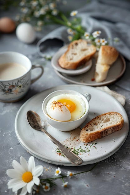 Pain au beurre et au fromage et œufs bouillis IA générative