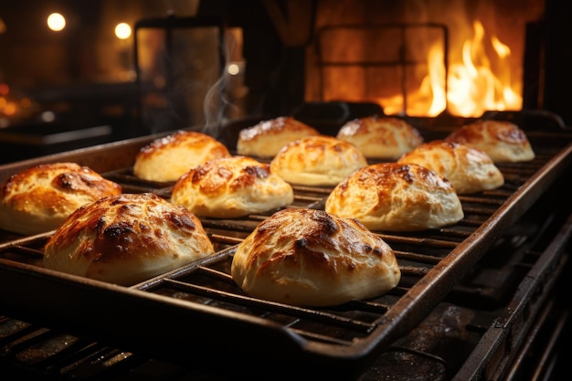 Pain au fromage cuit dans une cuisine minière avec une odeur irrésistible dans l'air IA générative